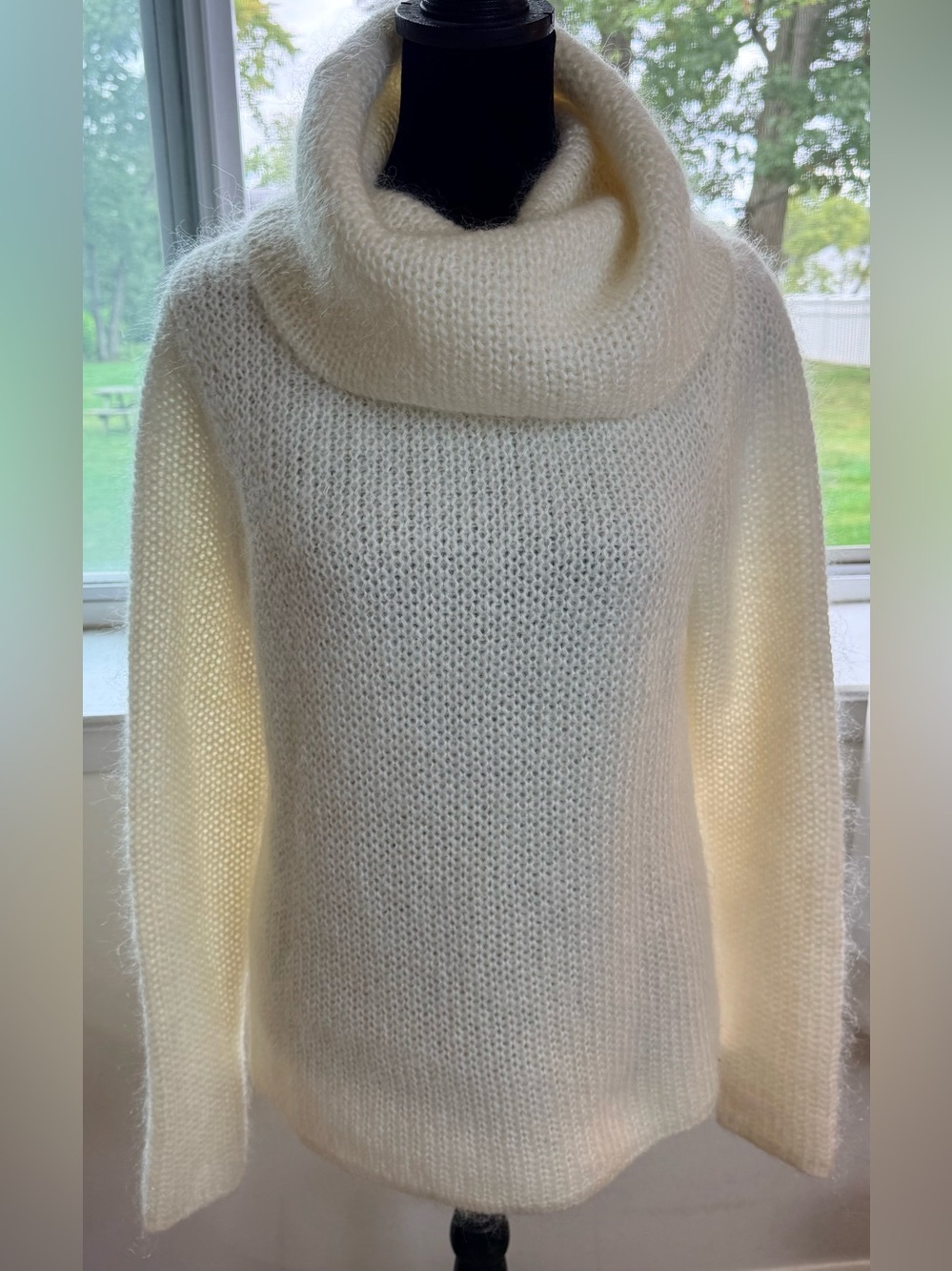 Vintage Ralph Lauren white cowl neck mohair sweater classic chic preppy med EC